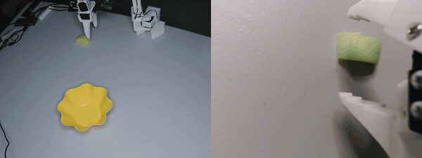 Side-by-side overhead and wrist camera streams from a training episode